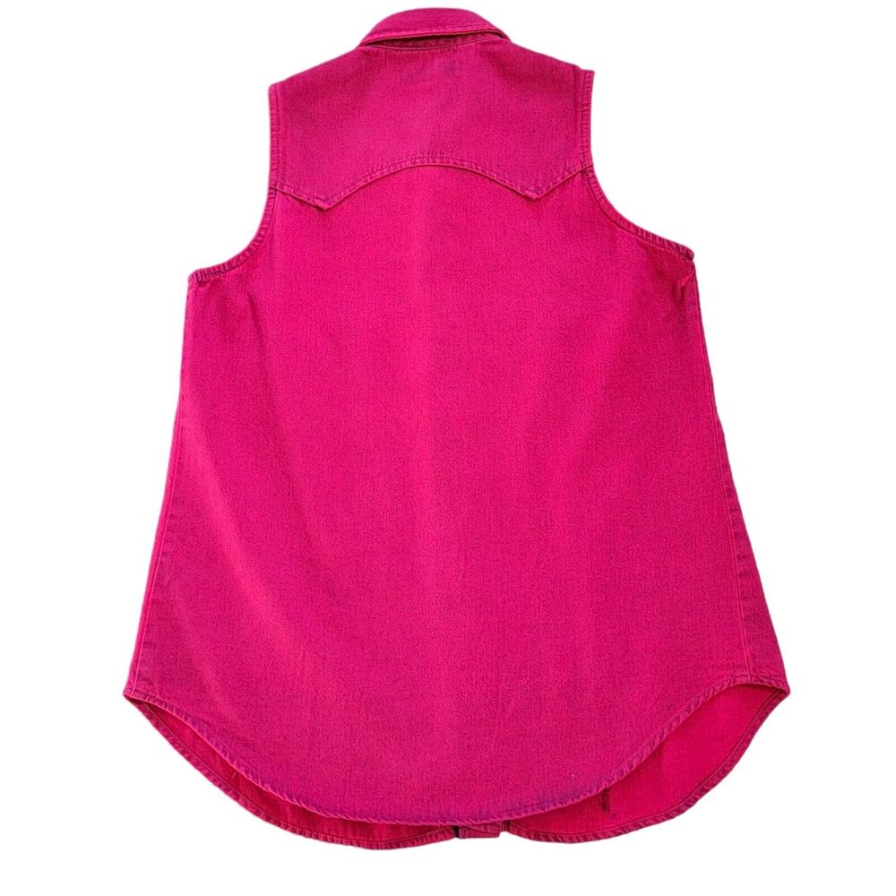 Vintage Guess Sleeveless Shirt Womens Medium Acid Wash Denim Pink Western USA‎ - Picture 2 of 14